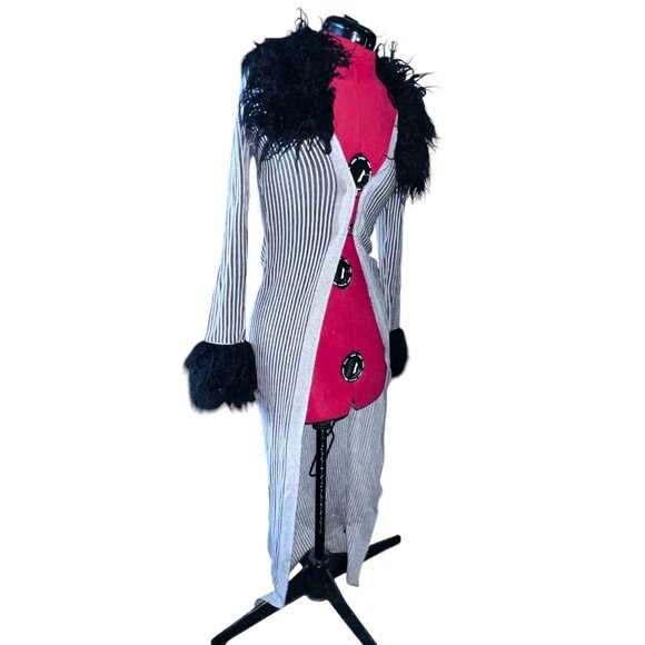 Urban Outfitters Janis Faux Fur Trimmed Ribbed Duster Cardigan Sz XS Front Clasp - Picture 13 of 16